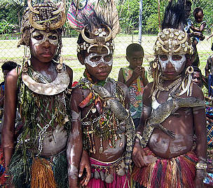 Village girls in traditional dress at the Sepik Crocodile Festival. Ambunti, Papua New Guinea. © Lydia Kaia / WWF PNG Village girls in traditional dress at the Sepik Crocodile Festival. Ambunti, Papua New Guinea.